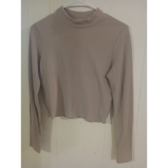 Gilly Hicks Tops - Gilly Hicks Long Sleeve Top Waffle Knit Mock Neck Crop Neutral Athleisure Size-M